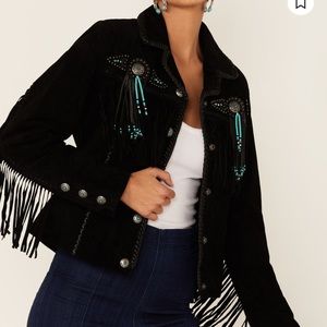 Scully women’s fringe & beaded suede jacket